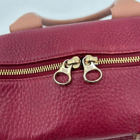 SEE BY CHLOE Burgundy Tan Pebbled Leather Luxury Designer Handbag Purse - Picture 10 of 12